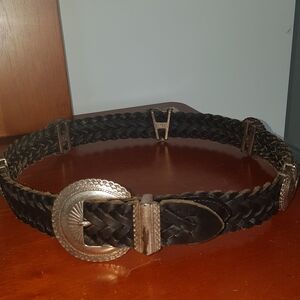 Brighton Black Braided Belt with Silver Buckle